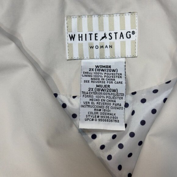 White Stag Womens Light Khaki Trench Coat Belted Long Sleeve Button Front Sz 2X - Picture 10 of 16